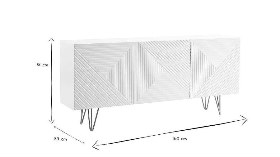 Rangement Miliboo | Buffet Design Blanc Et M Tal Dor 3 Portes L160 Cm Ozen