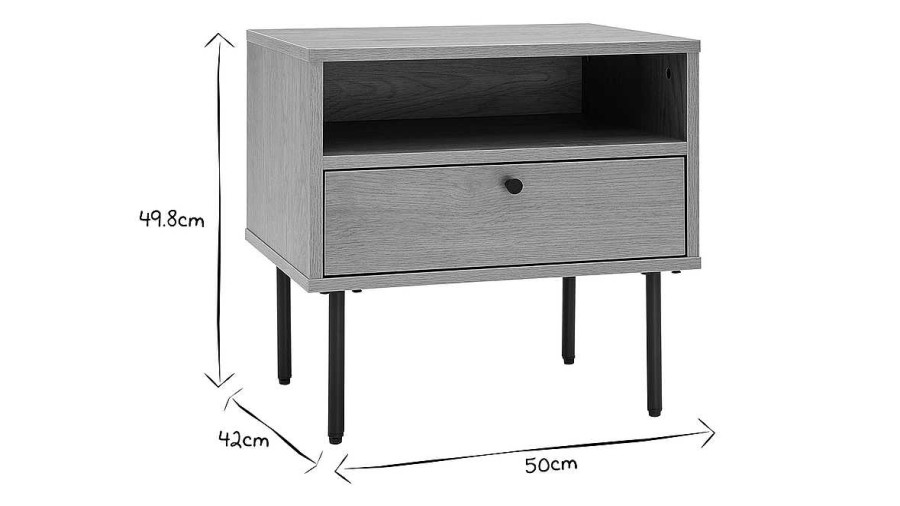 Chambre Miliboo | Table De Chevet Avec Rangements Finition Bois Clair Ch Ne Et M Tal Noir L50 Cm Pernelle