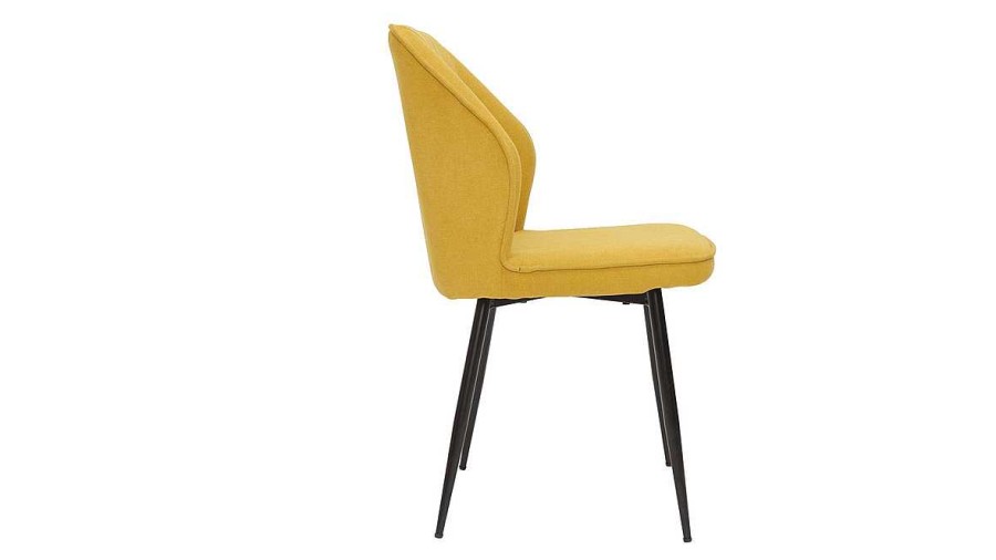 Chaise & Tabouret Miliboo Chaise Design | Chaises Design En Tissu Effet Velours Jaune Moutarde Et M Tal Noir (Lot De 2) Fanette