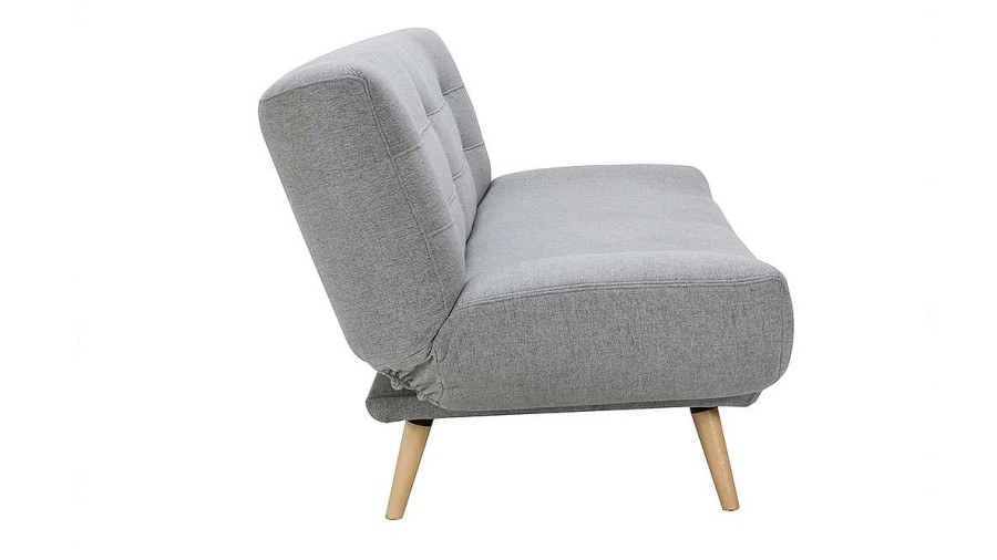 Canap & Fauteuil Miliboo Canap Convertible | Canap Convertible 3 Places En Tissu Gris Clair Et Bois Clair Faguo