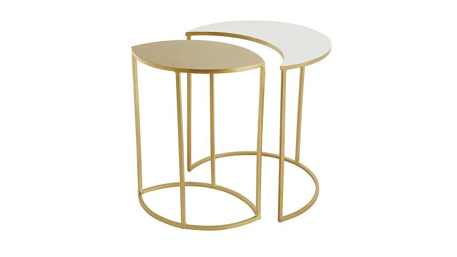 Table Miliboo | Table D'Appoint En M Tal Laqu Blanc Et Dor Toscane