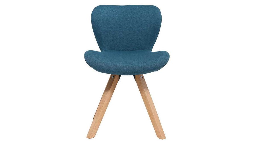 Chaise & Tabouret Miliboo Chaise Design | Chaise Scandinave En Tissu Bleu Canard Et Bois Clair Anya