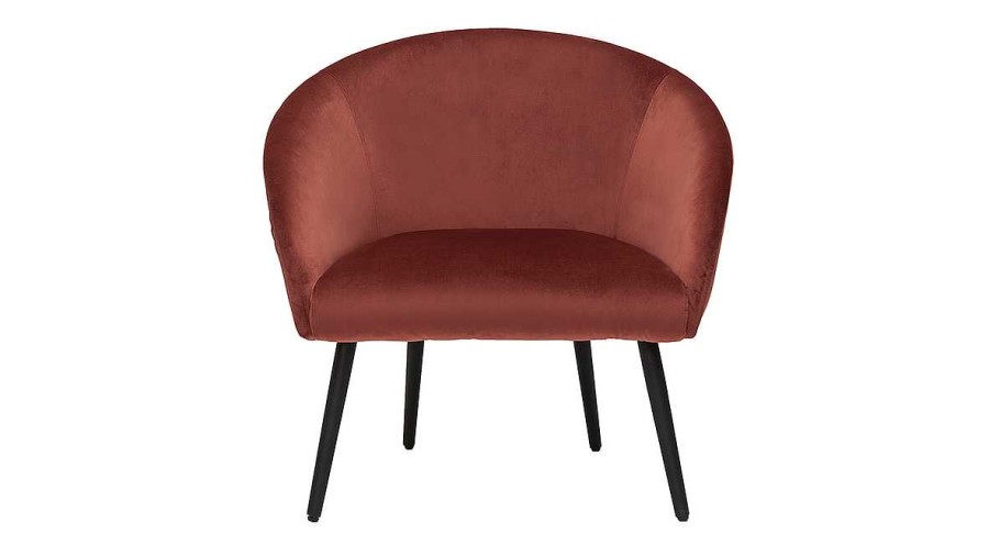 Canap & Fauteuil Miliboo Fauteuil Design | Fauteuil Design En Tissu Velours Rouge Tomette Et M Tal Noir Olivia