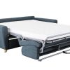 Canap & Fauteuil Miliboo Canap Convertible | Canap Convertible 3 Places En Tissu Bleu Et Bois Clair Avec Matelas L140 Cm 12 Cm Graham