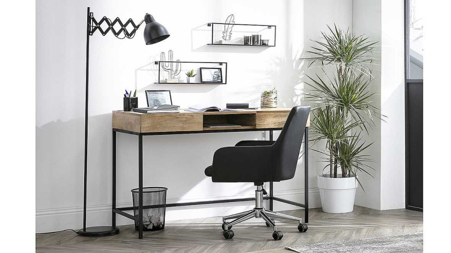 Bureau Miliboo Bureau Design | Bureau Rangements Industriel Bois Manguier Massif Et M Tal Noir L118 Cm Ypster