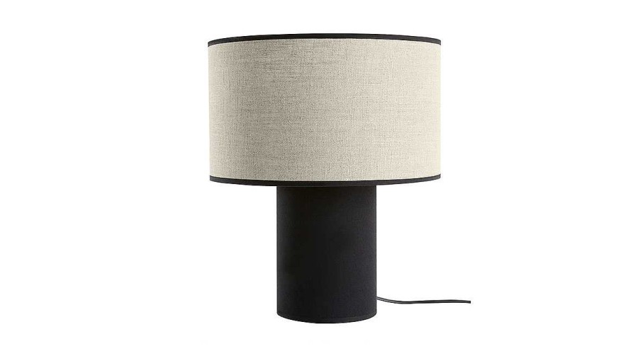 Luminaire Miliboo | Lampe Poser Bi-Mati Re En Lin Et Coton Noir H36 Cm Slot