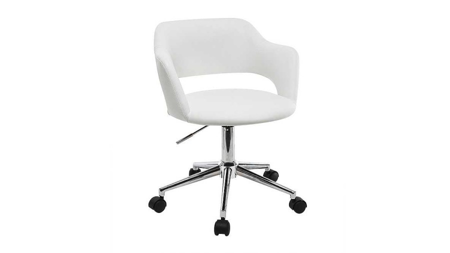 Chaise & Tabouret Miliboo | Chaise De Bureau Roulettes Design Blanc Et Acier Chrom Jessy