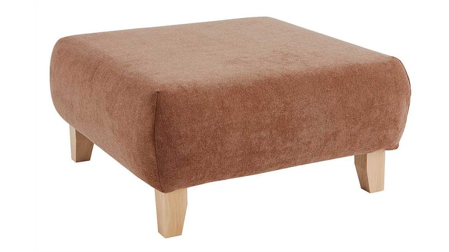 Canap & Fauteuil Miliboo | Pouf Repose-Pieds En Tissu Effet Velours Textur Terracotta Et Bois Clair Massif L75 Cm Odeon