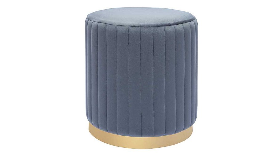 Canap & Fauteuil Miliboo | Pouf Rond En Tissu Velours Gris Et M Tal Dor D40 Cm Dona