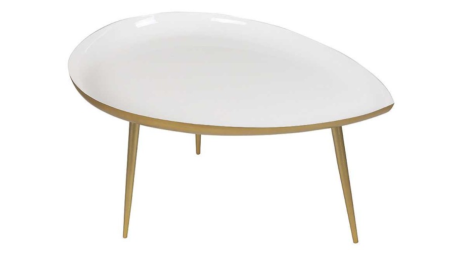 Table Miliboo | Table Basse Design En Acier Laqu Blanc Et Dor L80 Cm Drop