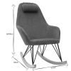 Canap & Fauteuil Miliboo Rocking Chair | Rocking Chair En Tissu Effet Velours Bleu, M Tal Noir Et Bois Clair Jhene