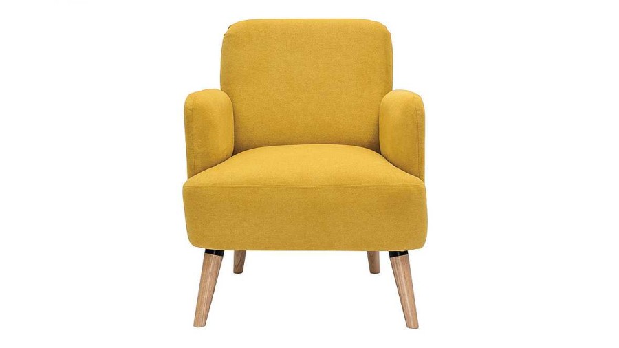 Canap & Fauteuil Miliboo Fauteuil Design | Fauteuil Scandinave En Tissu Effet Velours Jaune Moutarde Et Bois Clair Isko