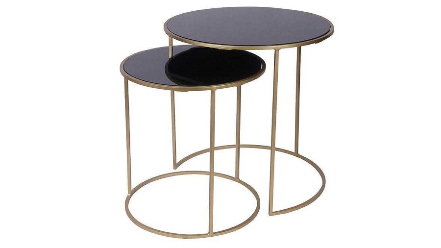 Table Miliboo | Tables D'Appoint Gigognes En Verre Teint Noir Et M Tal Dor (Lot De 2) Jane