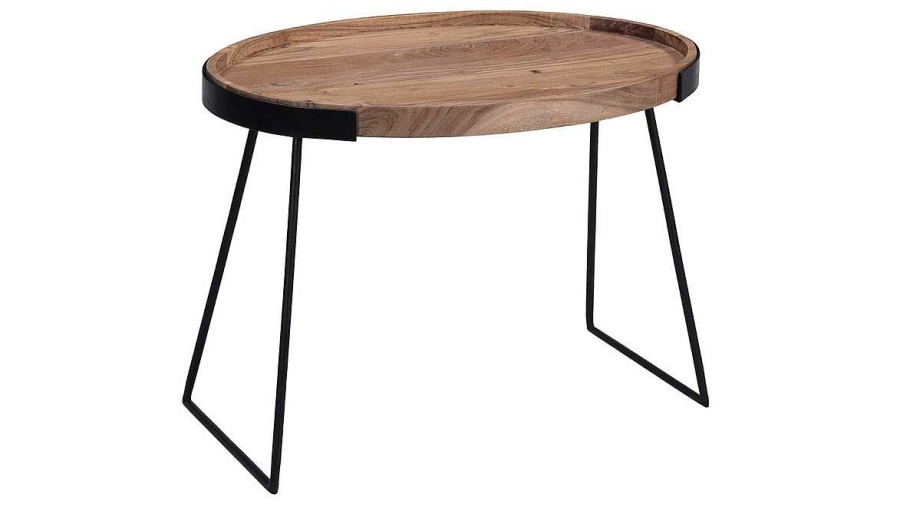 Table Miliboo | Tables Basses Gigognes Bois Massif Et M Tal Noir (Lot De 2) Elavo