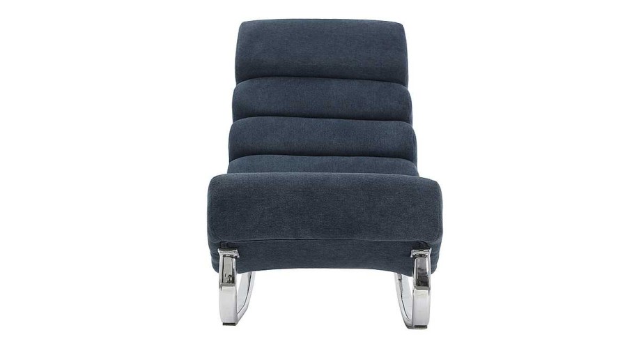 Canap & Fauteuil Miliboo Rocking Chair | Rocking Chair Design En Tissu Effet Velours Bleu Et Acier Chrom Taylor