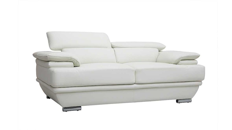 Canap & Fauteuil Miliboo Canap Cuir | Canap Design Avec T Ti Res Ajustables 2 Places Cuir Blanc Et Acier Chrom Ewing