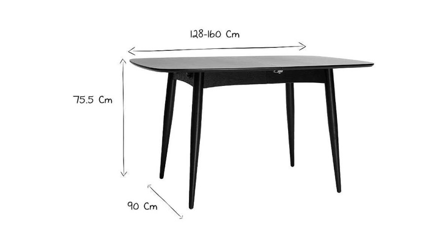 Table Miliboo Table Extensible | Table Manger Extensible Rectangulaire En Bois Noir L130-160 Cm Nordeco