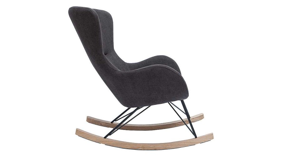 Canap & Fauteuil Miliboo Rocking Chair | Rocking Chair Design En Tissu Effet Velours Gris Fonc , M Tal Noir Et Bois Clair Eskua