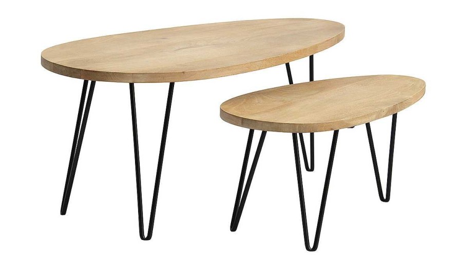 Table Miliboo | Tables Basses Gigognes Bois Manguier Massif Et M Tal Noir (Lot De 2) Vibes