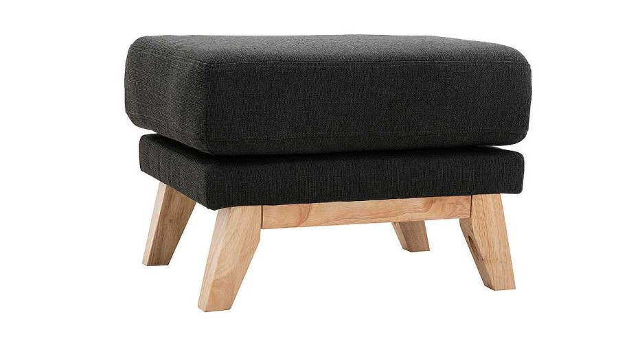 Canap & Fauteuil Miliboo | Pouf Repose-Pieds D Houssable Scandinave En Tissu Gris Fonc Et Bois Clair Oslo