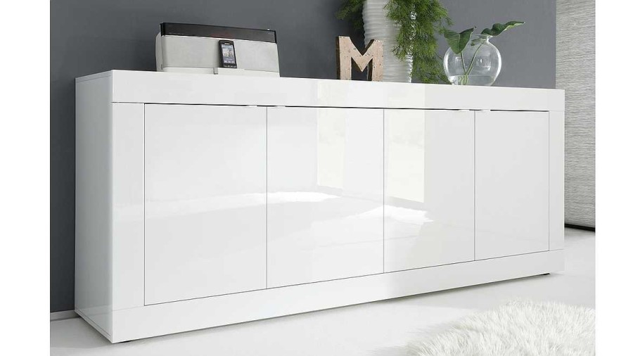 Rangement Miliboo | Buffet Design Blanc Laqu Brillant 4 Portes L207 Cm Latte