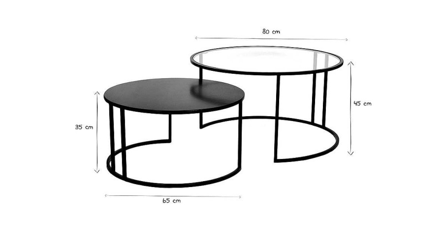 Table Miliboo | Tables Basses Gigognes Rondes Design Verre Tremp Et M Tal Noir Tahl (Lot De 2)