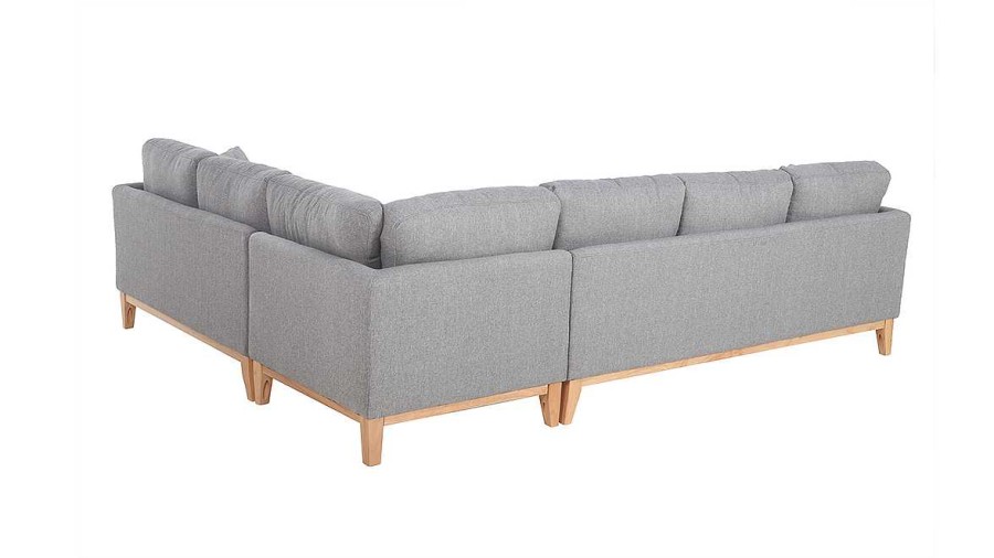 Canap & Fauteuil Miliboo Canap D'Angle | Canap D'Angle D Houssable Scandinave 5-6 Places En Tissu Gris Clair Et Bois Clair Oslo