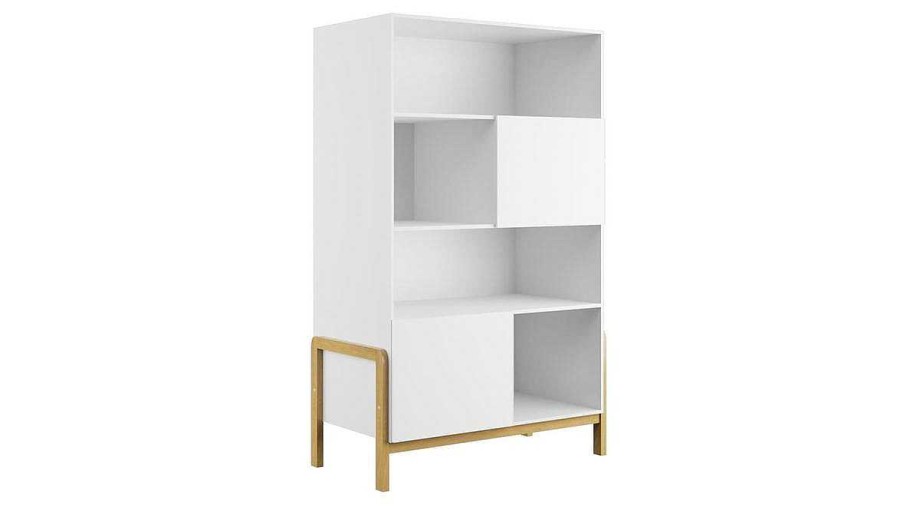 Bureau Miliboo | Biblioth Que Scandinave Multi Rangements Blanche Et Bois Clair Ch Ne Massif L90 Cm Celestine