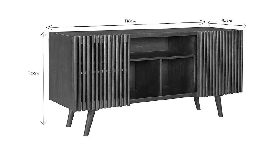 Rangement Miliboo | Buffet En Manguier Massif Teint Bois Fonc 2 Portes Coulissantes L140 Cm Alba