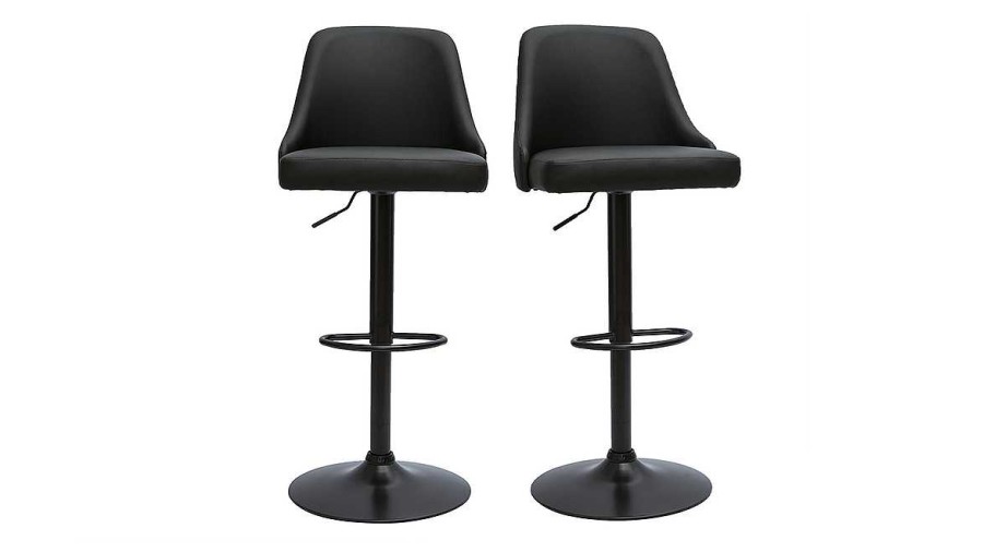 Chaise & Tabouret Miliboo Tabouret De Bar | Tabourets De Bar R Glables Polyur Thane Noir Et M Tal Noir (Lot De 2) Hasta