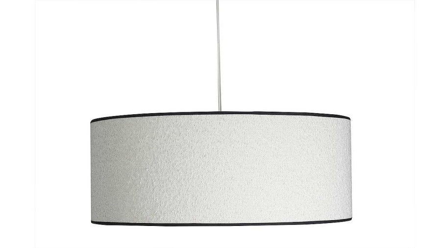 Luminaire Miliboo | Suspension Cylindrique En Tissu Effet Laine Boucl E Blanc Et Rabane Naturelle D50 Cm Traves