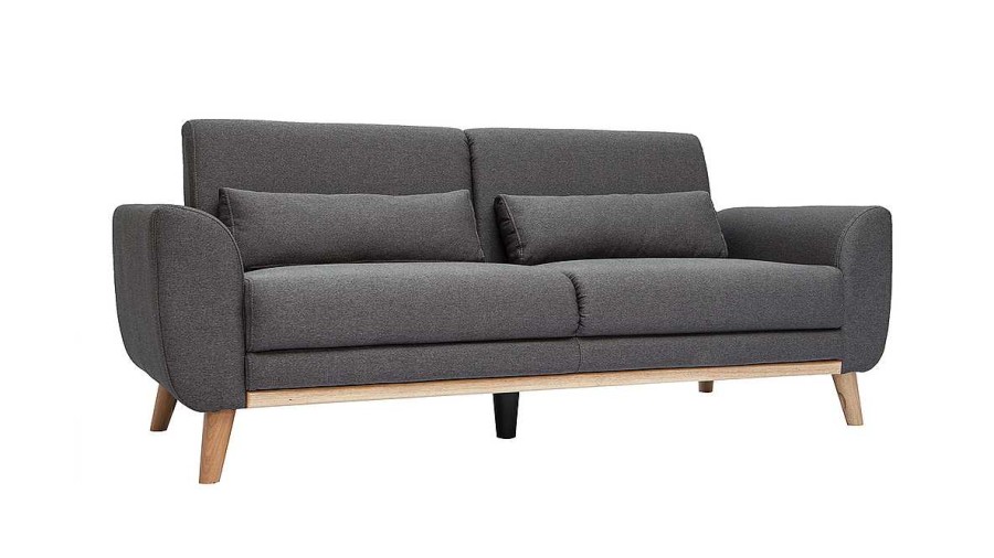 Canap & Fauteuil Miliboo Canap Design | Canap Scandinave 3 Places En Tissu Gris Fonc Et Bois Clair Ektor