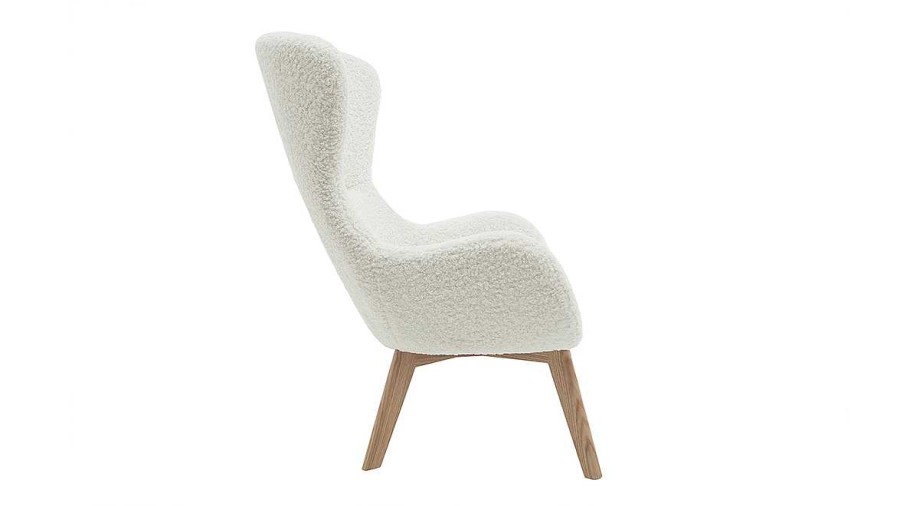 Canap & Fauteuil Miliboo Fauteuil Design | Fauteuil Scandinave En Tissu Effet Peau De Mouton Blanc Et Bois Clair Eskua