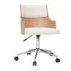 Chaise & Tabouret Miliboo | Chaise De Bureau Roulettes Design Blanc, Bois Clair Et Acier Chrom Mayol