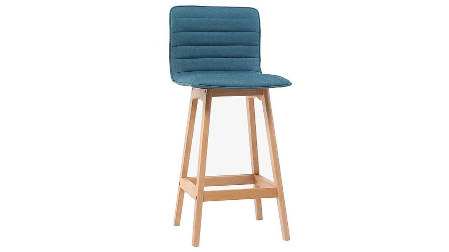 Chaise & Tabouret Miliboo Tabouret De Bar | Tabouret De Bar Design Bois Et Bleu Canard 65 Cm (Lot De 2) Emma