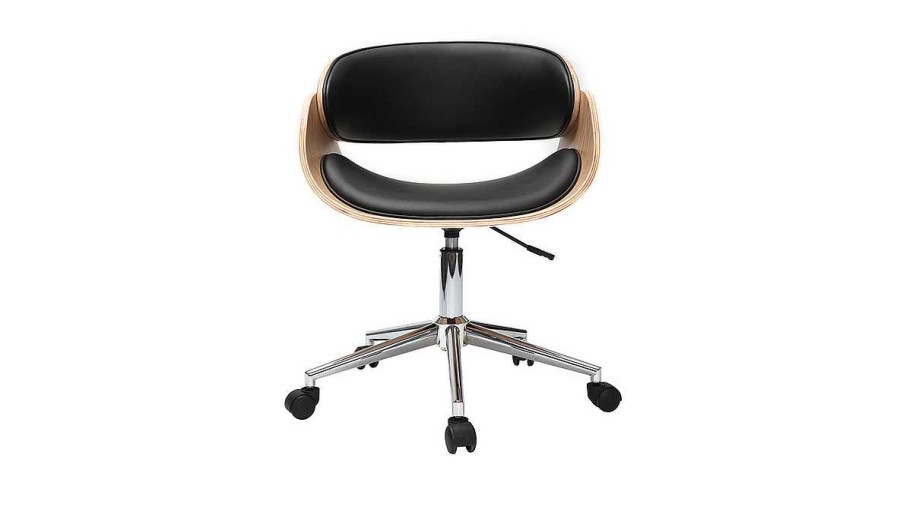 Chaise & Tabouret Miliboo | Chaise De Bureau Roulettes Design Noir, Bois Clair Et Acier Chrom Bent