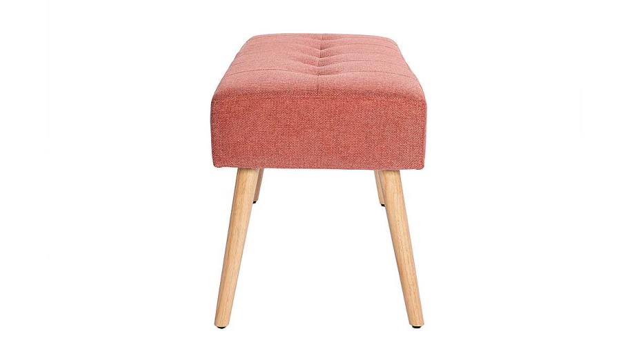 Chaise & Tabouret Miliboo Banc | Banc Scandinave Capitonn En Tissu Effet Velours Textur Terracotta Et Bois Clair L95 Cm Guesta