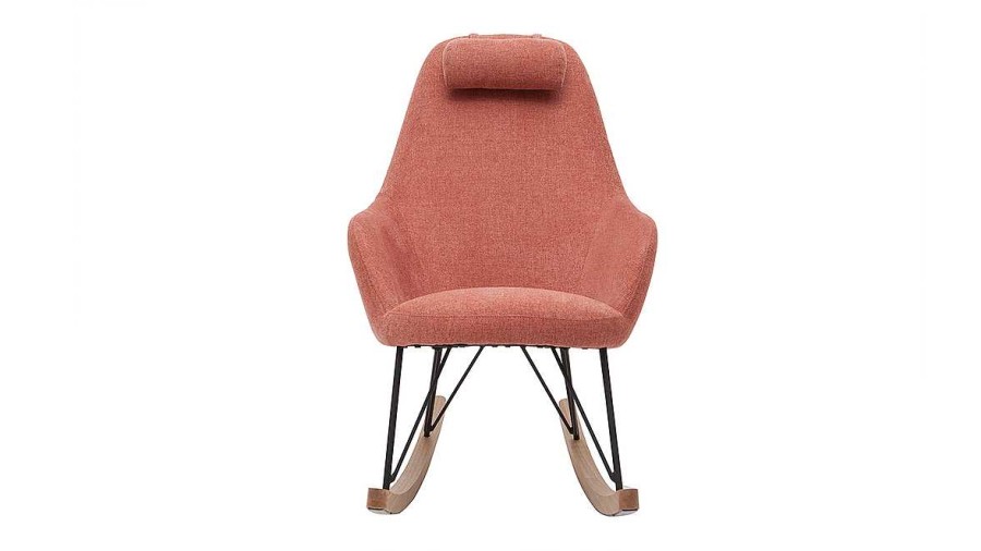 Canap & Fauteuil Miliboo Rocking Chair | Rocking Chair Scandinave En Tissu Effet Velours Textur Terracotta, M Tal Noir Et Bois Clair Jhene