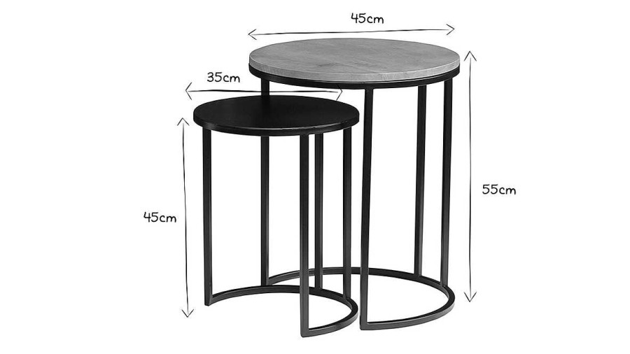 Table Miliboo | Tables D'Appoint Gigognes En Bois Manguier Massif Et M Tal Noir Tahl