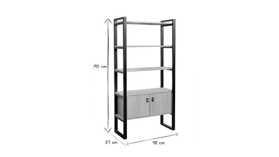 Bureau Miliboo | Biblioth Que Bois Clair Ch Ne Et M Tal Noir H195 Cm Opal