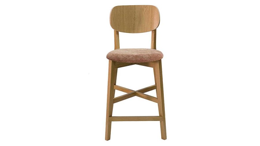 Chaise & Tabouret Miliboo Tabouret De Bar | Tabouret De Bar En Bois Clair Ch Ne Et Tissu Effet Velours Terracotta H65 Cm Lucia