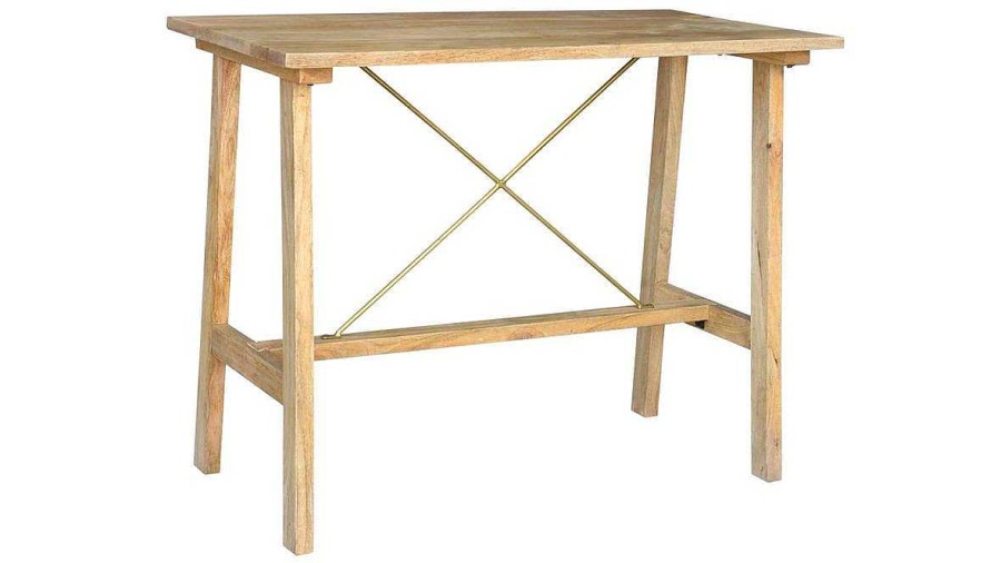 Table Miliboo | Table De Bar En Bois Manguier Massif Et M Tal Dor L130 Cm Margha