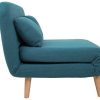 Canap & Fauteuil Miliboo Canap Convertible | Chauffeuse 2 Places Convertible En Tissu Bleu Canard Et Bois Clair Amiko