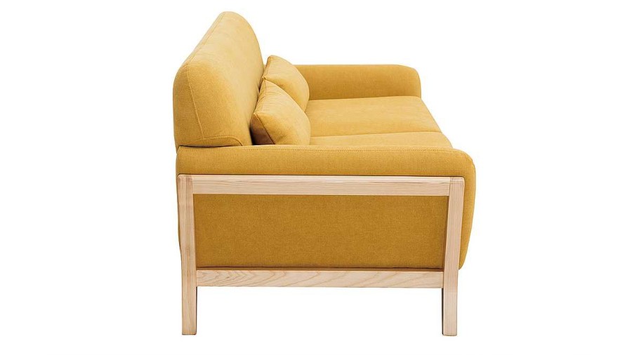 Canap & Fauteuil Miliboo Canap Design | Canap Scandinave 3 Places En Tissu Effet Velours Jaune Moutarde Et Bois Clair Yoko