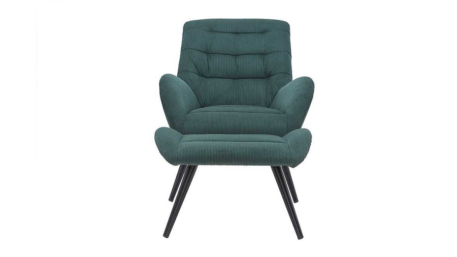 Canap & Fauteuil Miliboo Fauteuil Design | Fauteuil Et Repose-Pieds Design En Tissu Velours C Tel Vert Et M Tal Noir Zoe