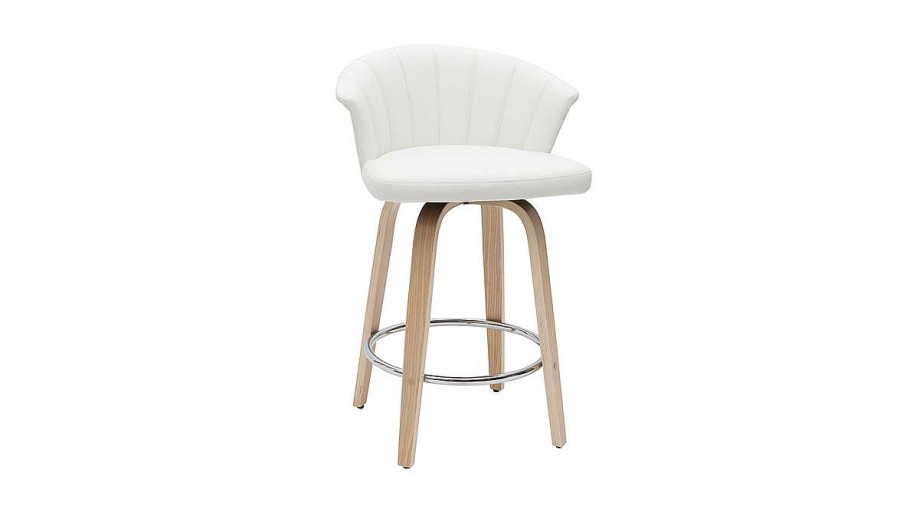 Chaise & Tabouret Miliboo Tabouret De Bar | Tabouret De Bar Design Pivotant Blanc Et Bois Clair H65Cm Albin