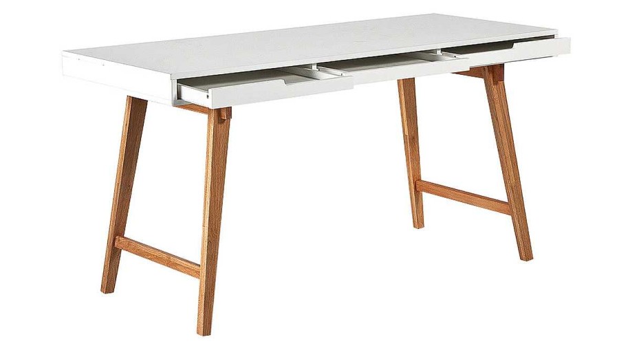 Bureau Miliboo Bureau Design | Bureau Avec Rangements 3 Tiroirs Scandinave Blanc Mat Et Bois Clair Massif L140 Eska