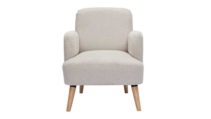 Canap & Fauteuil Miliboo Fauteuil Design | Fauteuil Scandinave En Tissu Effet Velours Textur Beige Et Bois Clair Isko