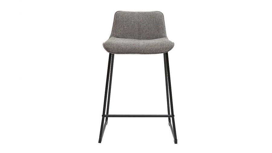 Chaise & Tabouret Miliboo Tabouret De Bar | Tabourets De Bar En Tissu Effet Velours Textur Gris Et M Tal H65 (Lot De 2) Boost