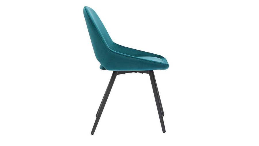 Chaise & Tabouret Miliboo Chaise Design | Chaises Design En Tissu Velours Bleu P Trole Et M Tal Noir (Lot De 2) Bodega